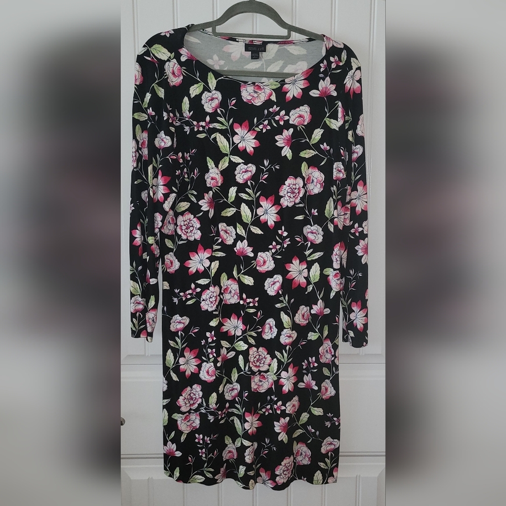 J Jill Floral Black Dress Sz L